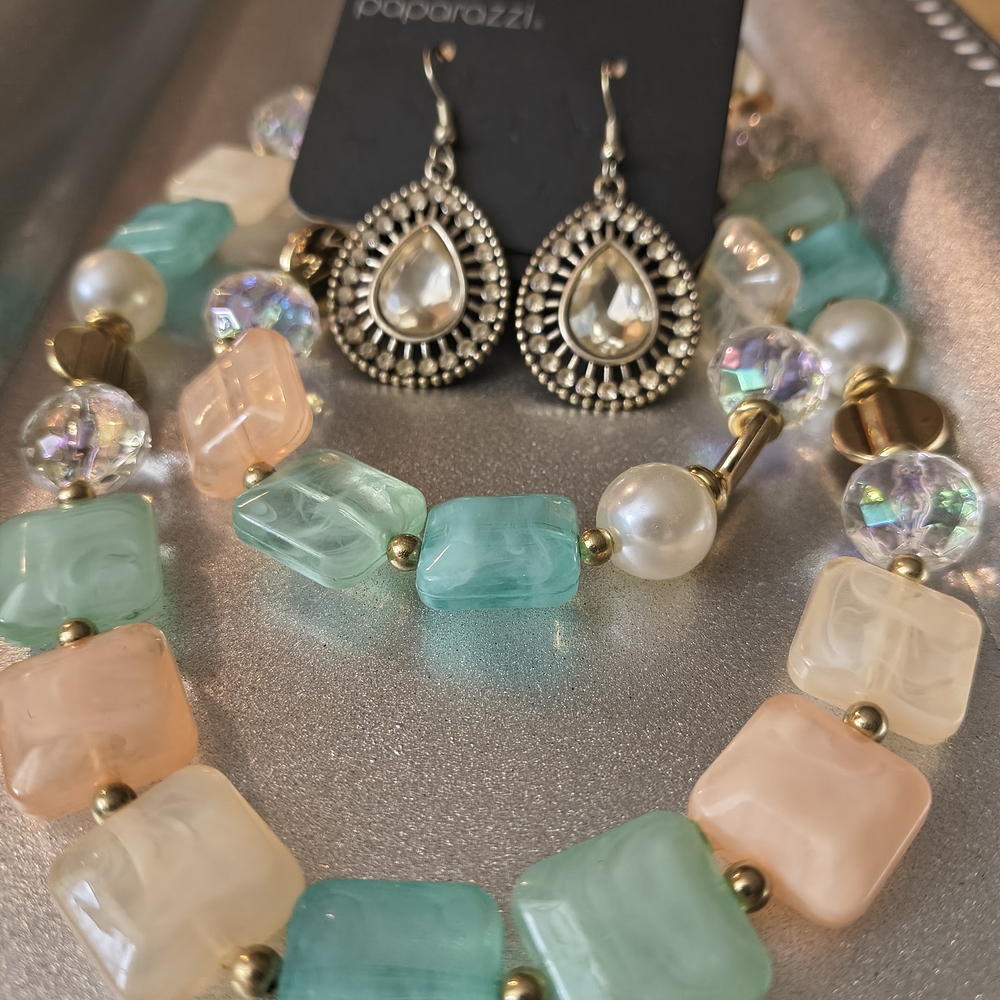 Beach Tones Acrylic Coastal BOHO  Necklace Set